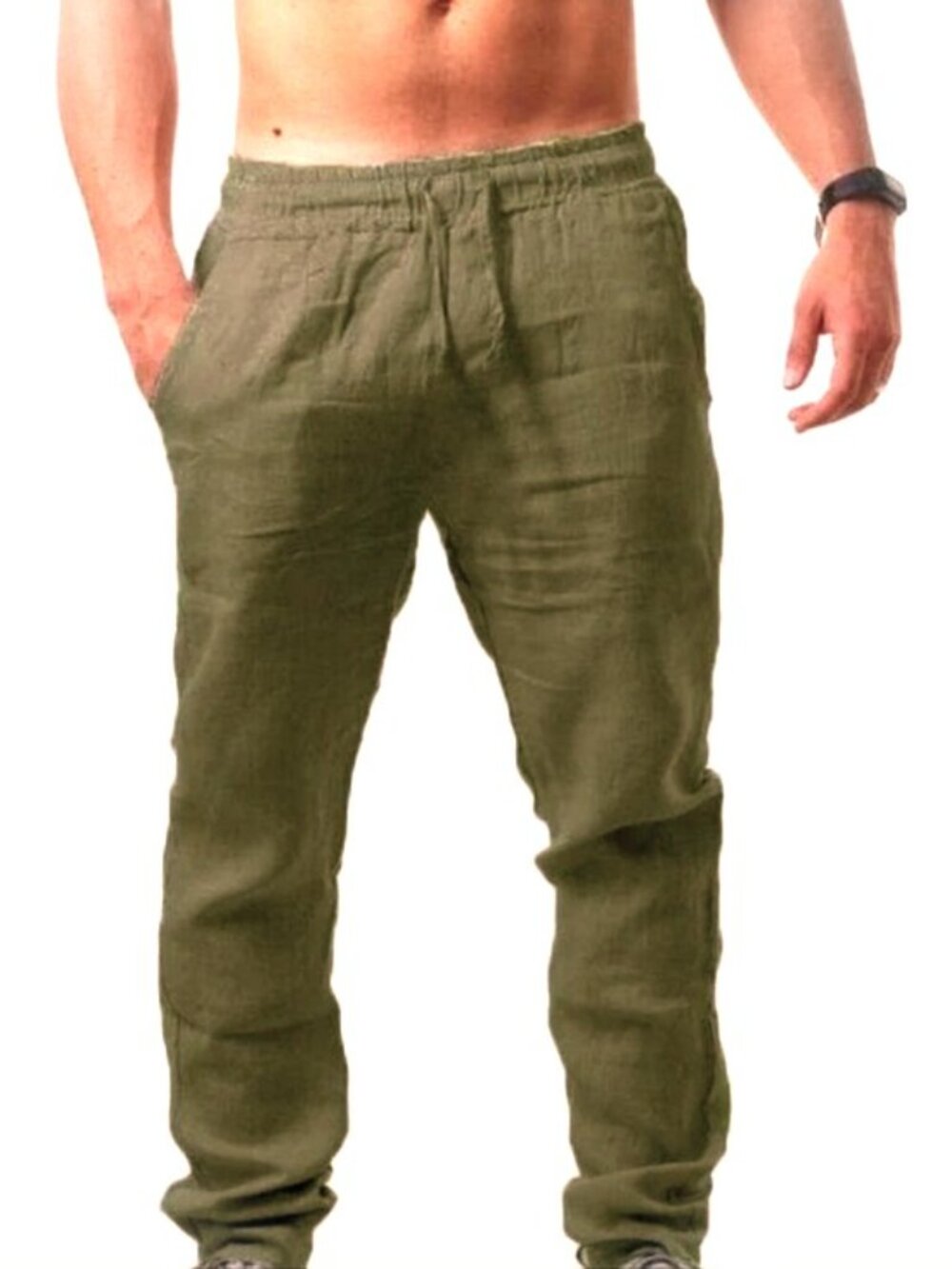Men's Fly Society Khaki Olive Drawstring Relaxed Fit Track Pants - Pockets - XXL